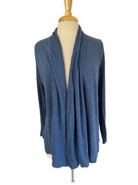 J.JILL Love Linen Slate Blue Open Long Sleeve Cardigan Size Medium Women Sweater